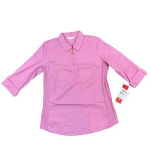 ❤️ NWT Coral Bay 3/4 Sleeve Top Zipper V-Neck Size S Stretchy Top Front Pockets